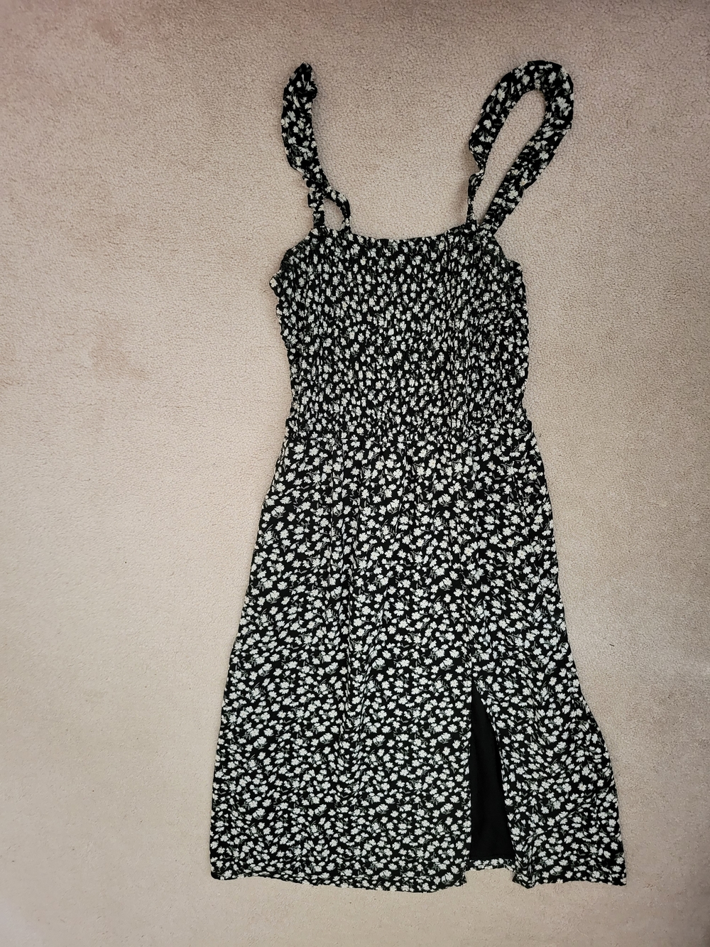 Abercrombie & Fitch Black Floral Smocked Sundress with Side Slit